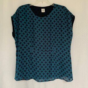 CAbi Blue and Black Geometric Blouse